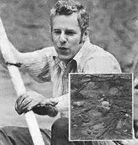 Biology professor and environmental activist Wayne P. Mueller at work in the field.